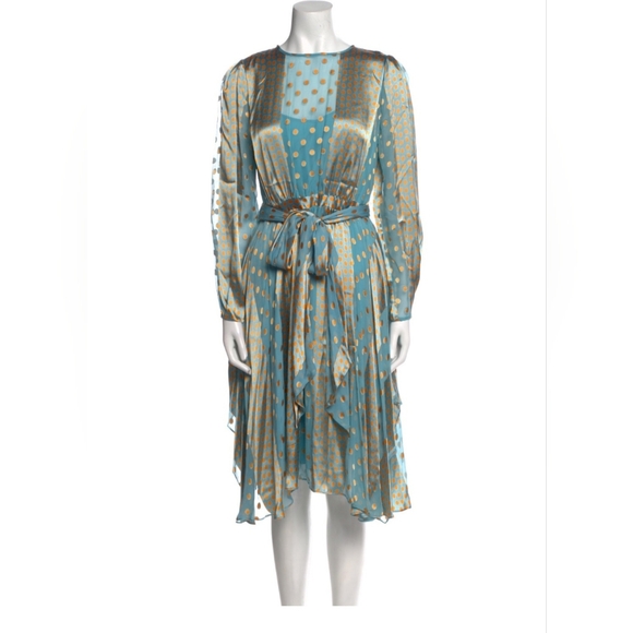 Diane Von Furstenberg Dresses & Skirts - Diane von Furstenberg turquoise silk midi Blue and Gold Polka Dot Dress, Size 2